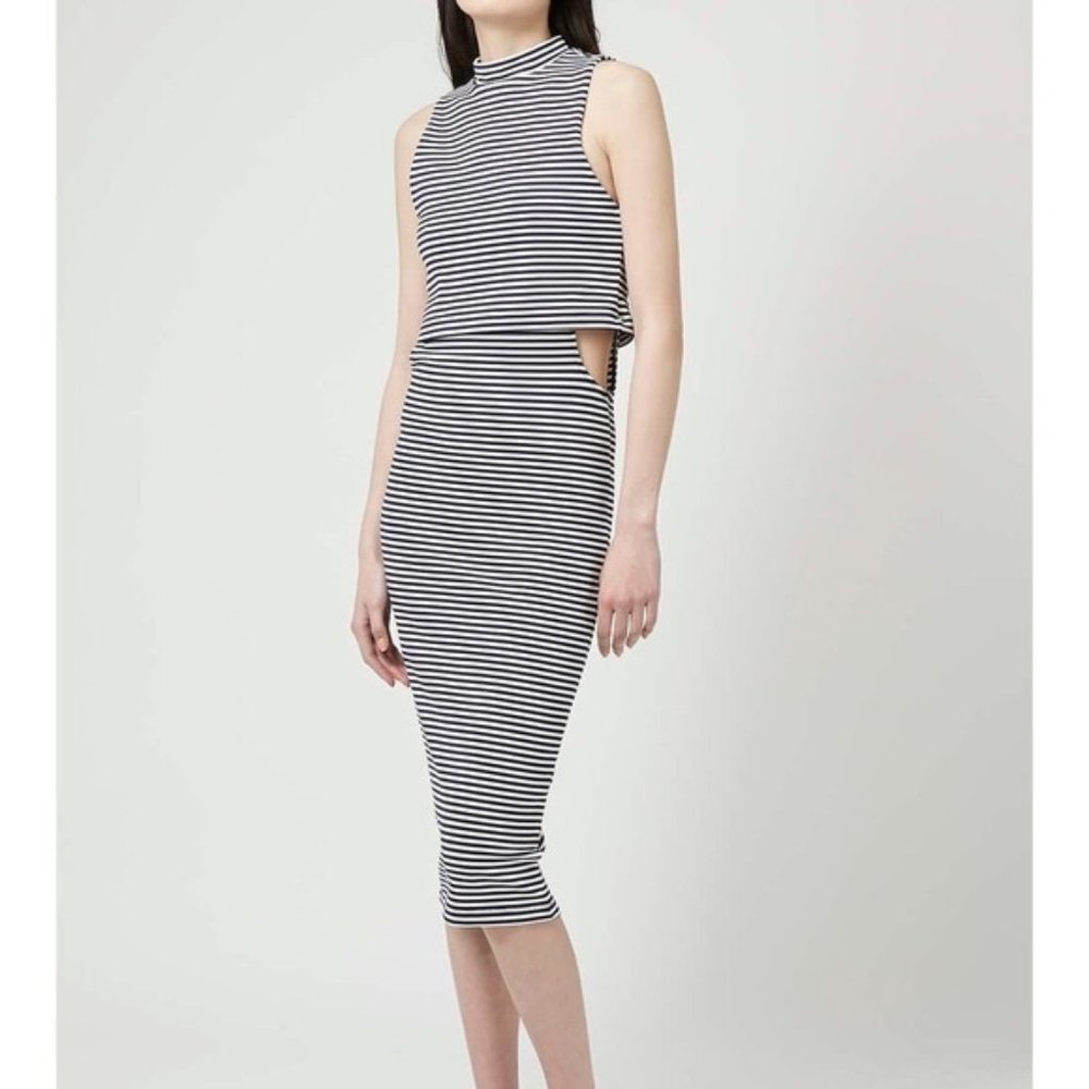 TOPSHOP Striped Mock Neck Cutout Midi Dress